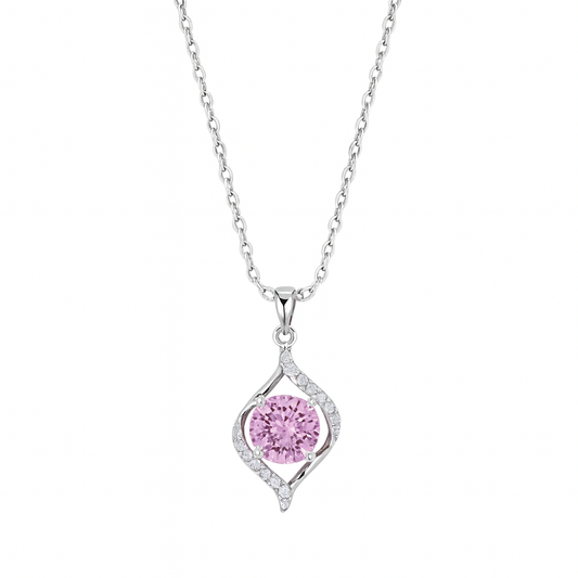 925 Silver Pink Solitaire Pendant Necklace for Women – Elegant CZ Crystal Charm