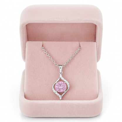 925 Silver Pink Solitaire Pendant Necklace for Women – Elegant CZ Crystal Charm