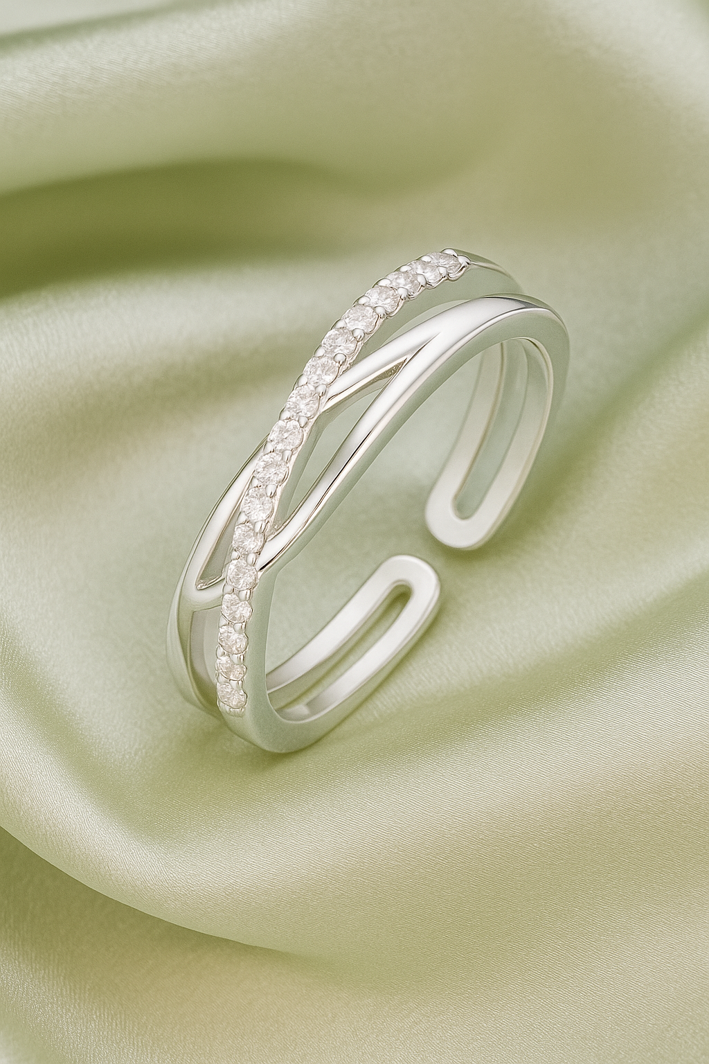 Elegant Adjustable Silver Zircon Ring for Women – Stylish Open Design Finger Ring for Daily & Party Wear