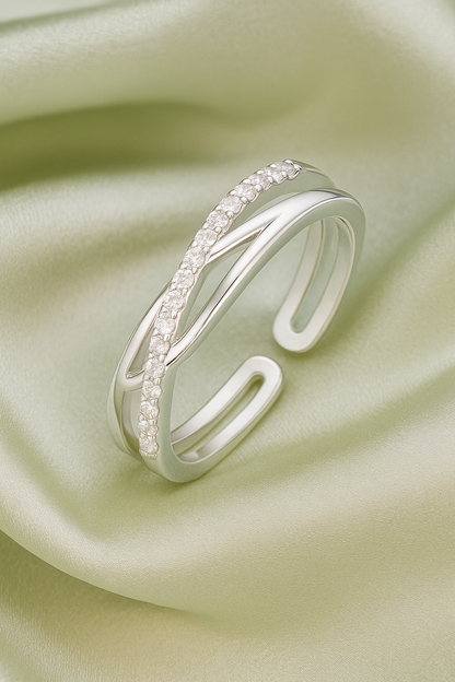 Elegant Adjustable Silver Zircon Ring for Women – Stylish Open Design Finger Ring for Daily & Party Wear