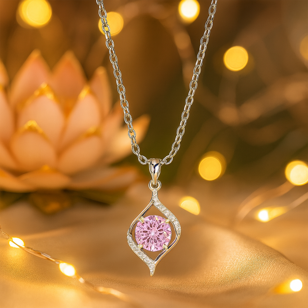 925 Silver Pink Solitaire Pendant Necklace for Women – Elegant CZ Crystal Charm