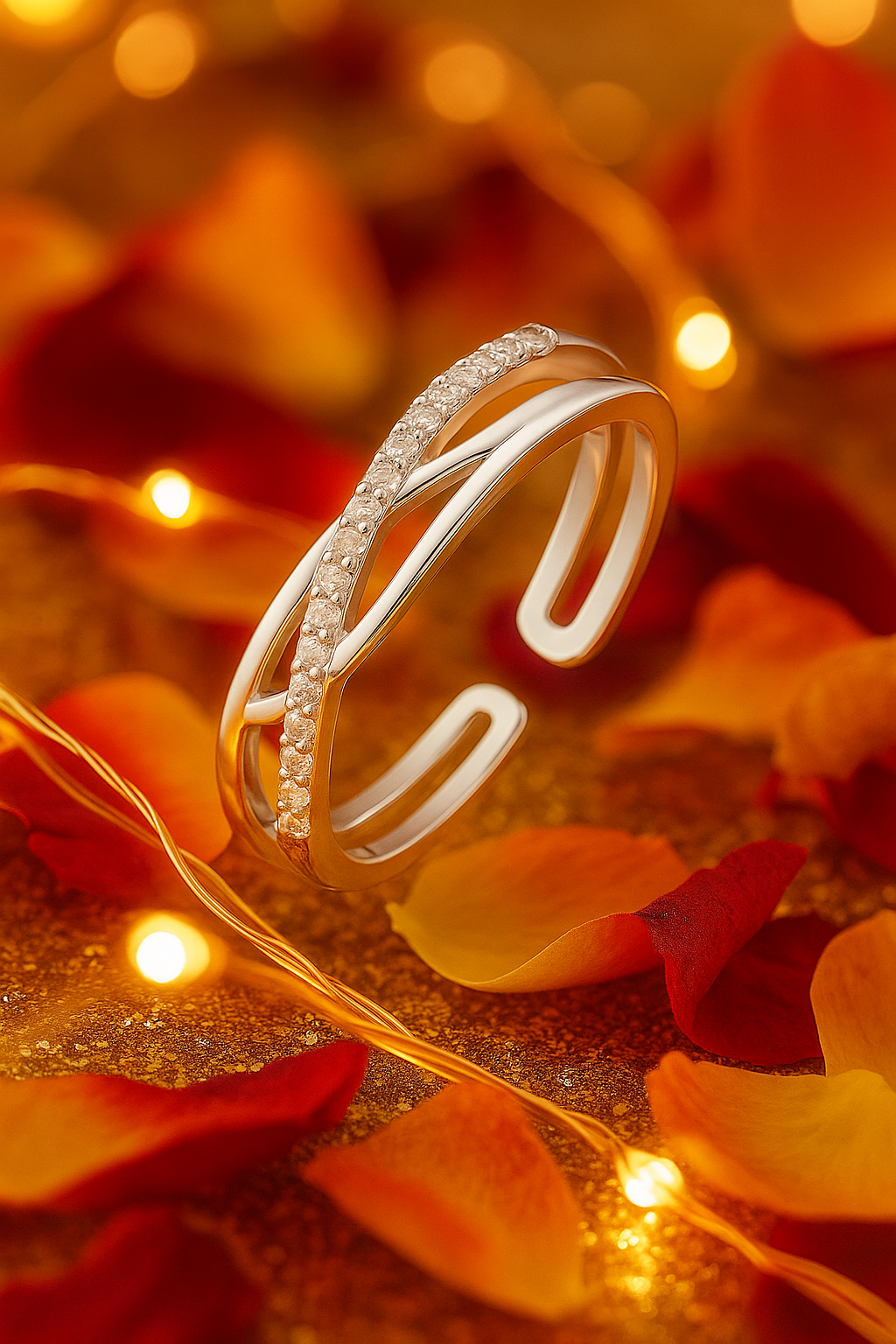 Elegant Adjustable Silver Zircon Ring for Women – Stylish Open Design Finger Ring for Daily & Party Wear