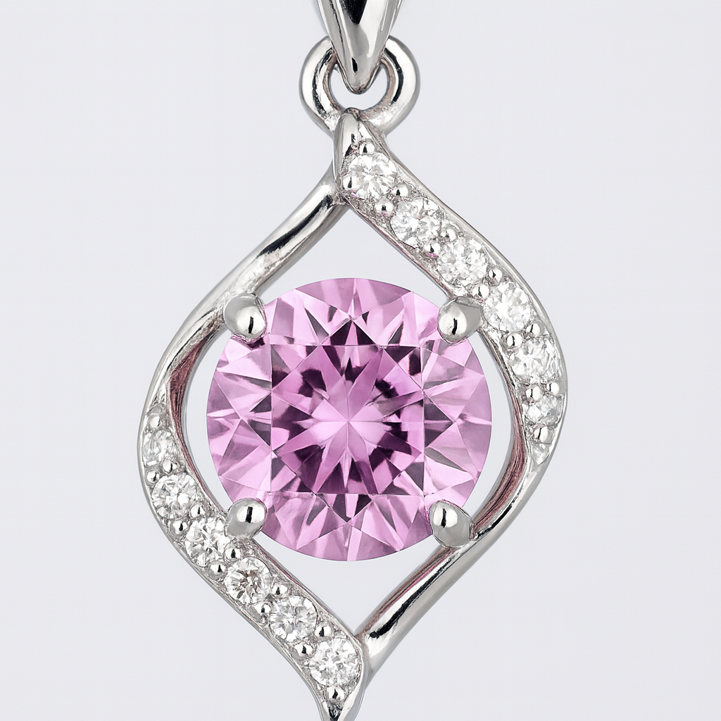 925 Silver Pink Solitaire Pendant Necklace for Women – Elegant CZ Crystal Charm