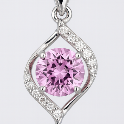 925 Silver Pink Solitaire Pendant Necklace for Women – Elegant CZ Crystal Charm
