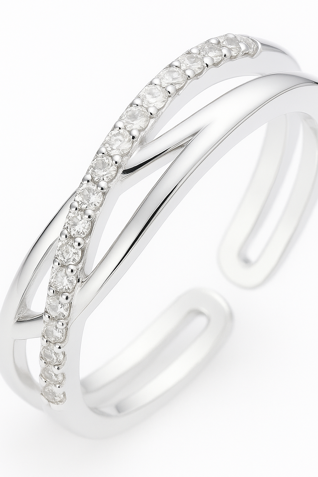 Elegant Adjustable Silver Zircon Ring for Women – Stylish Open Design Finger Ring for Daily & Party Wear