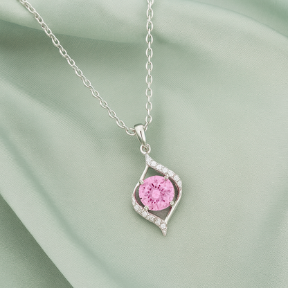 925 Silver Pink Solitaire Pendant Necklace for Women – Elegant CZ Crystal Charm