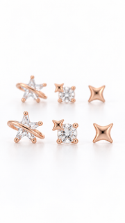 Star, Solitaire Plain Star Stud Earrings Set - Aaryahi Silver jewellery product photo