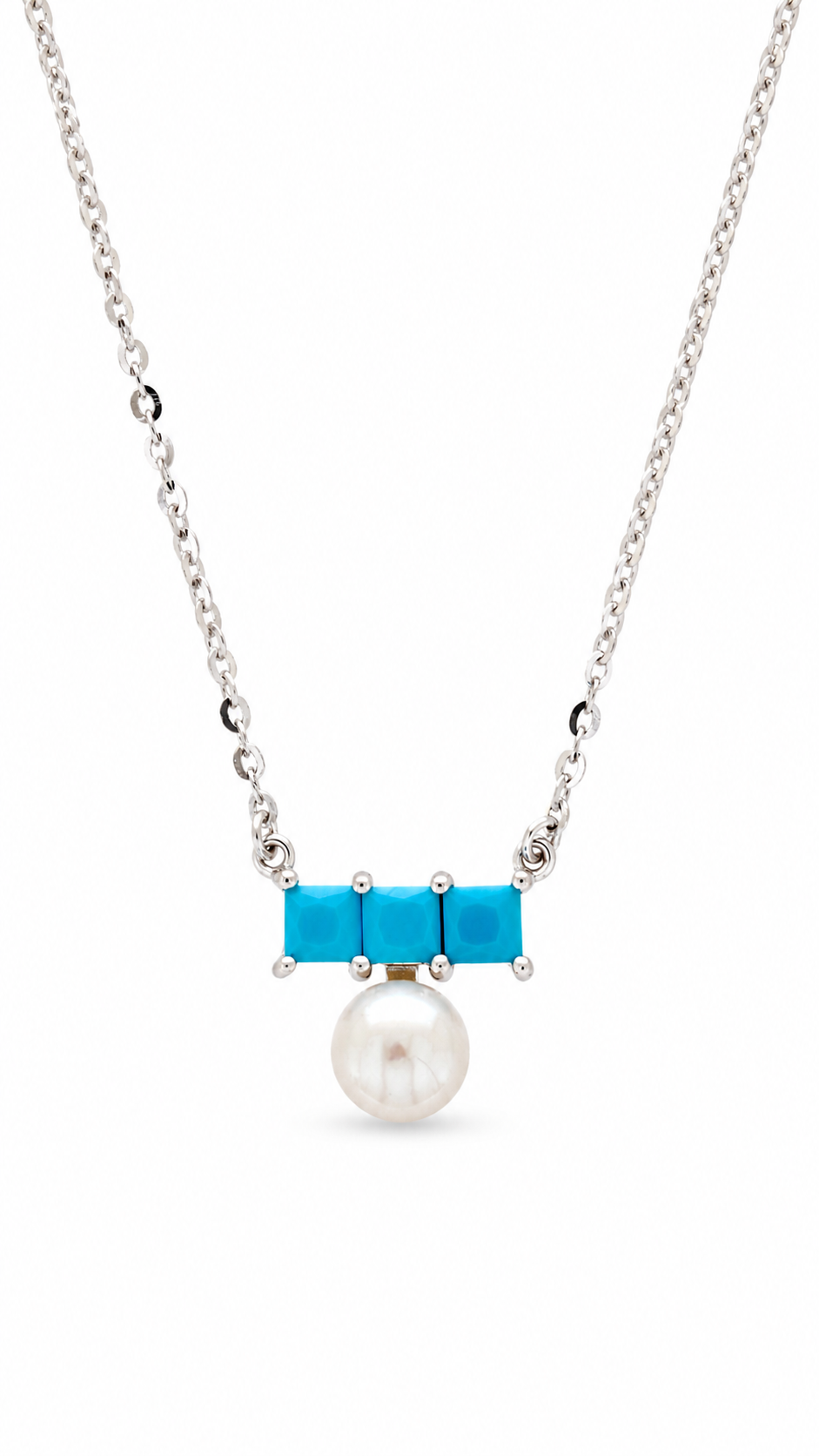 Elegant Silver Turquoise Pearl Pendant Necklace