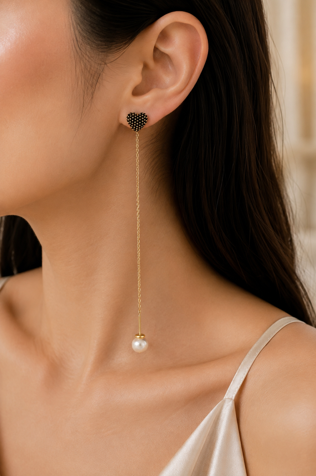 Teddy Bear & Heart Chain Earrings