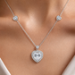 Elegant Silver Heart Halo Pendant Necklace