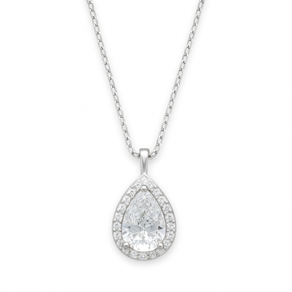 925 Silver Teardrop Pendant Necklace for Women – Elegant Halo CZ Crystal Design