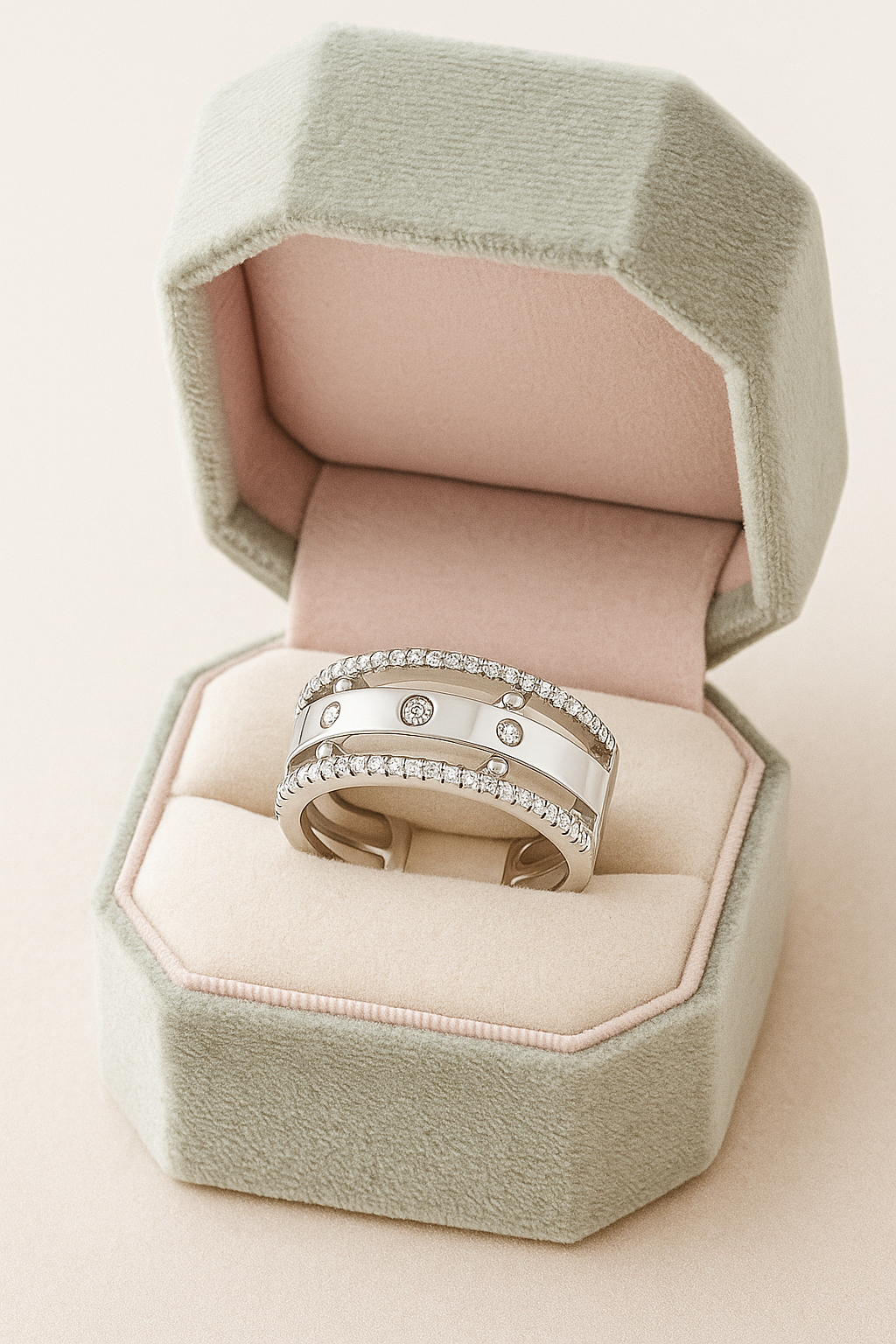 Trendy Dual Band Adjustable Silver Zircon Ring for Women – Modern Open Finger Ring for Party & Daily Wear