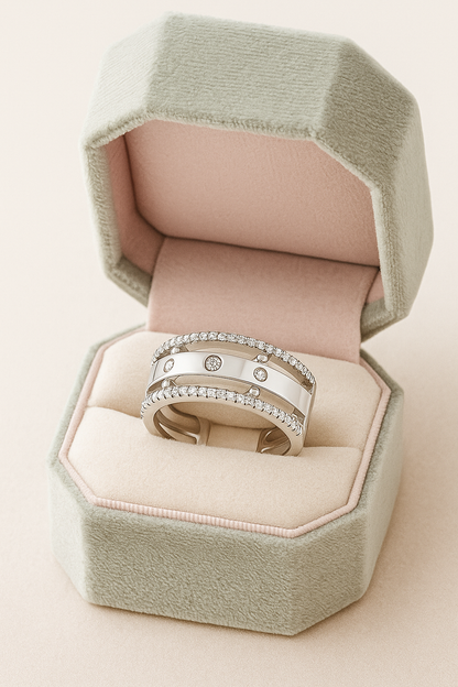 Trendy Dual Band Adjustable Silver Zircon Ring for Women – Modern Open Finger Ring for Party & Daily Wear