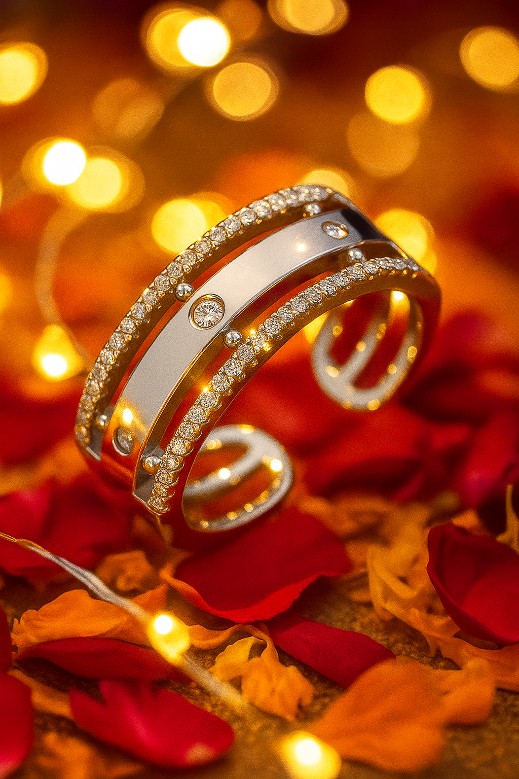 Trendy Dual Band Adjustable Silver Zircon Ring for Women – Modern Open Finger Ring for Party & Daily Wear