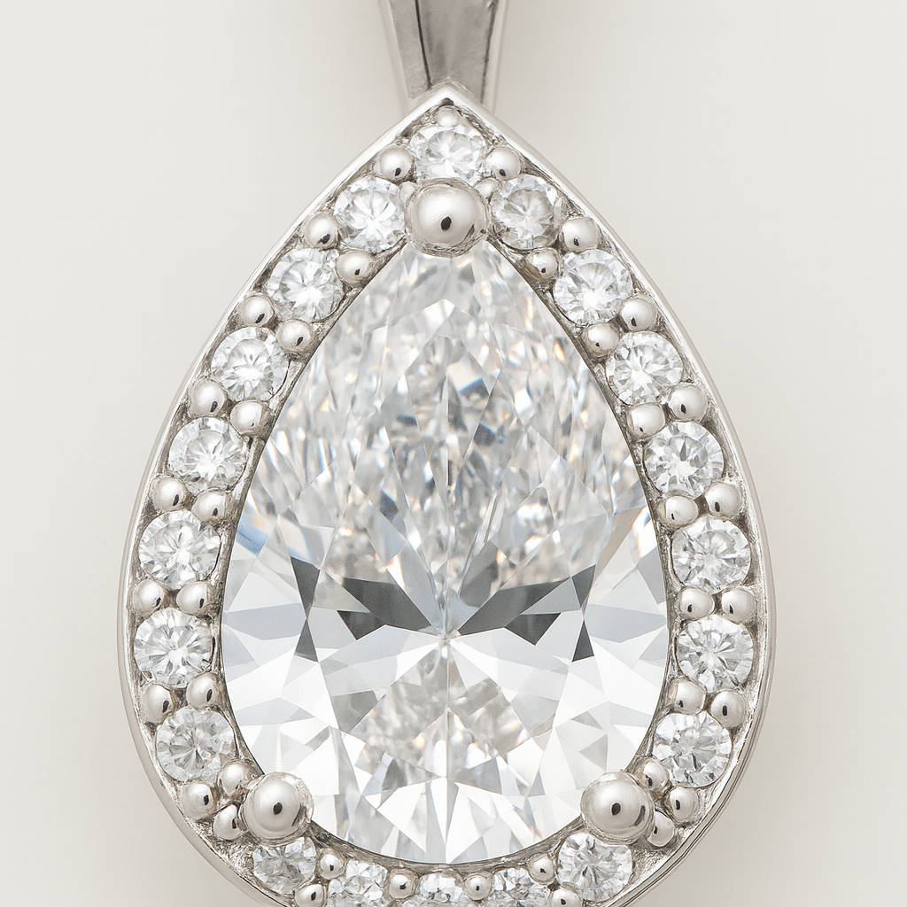 925 Silver Teardrop Pendant Necklace for Women – Elegant Halo CZ Crystal Design