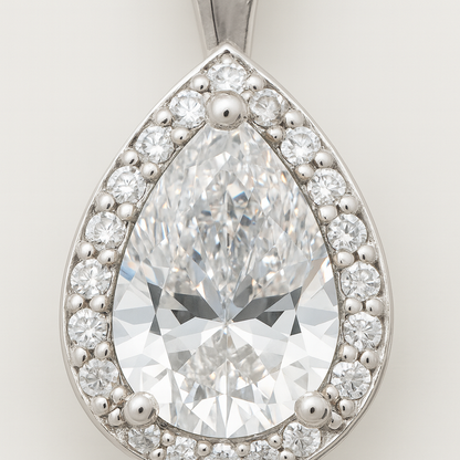 925 Silver Teardrop Pendant Necklace for Women – Elegant Halo CZ Crystal Design