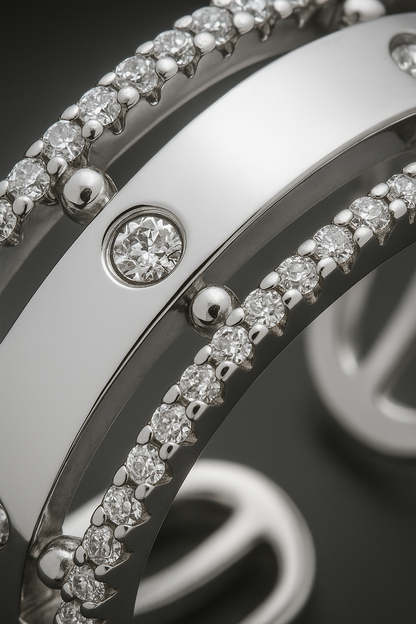 Trendy Dual Band Adjustable Silver Zircon Ring for Women – Modern Open Finger Ring for Party & Daily Wear