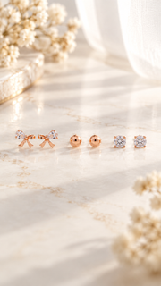 Bow, Ball & Solitaire Earrings - Aaryahi Silver jewellery product photo