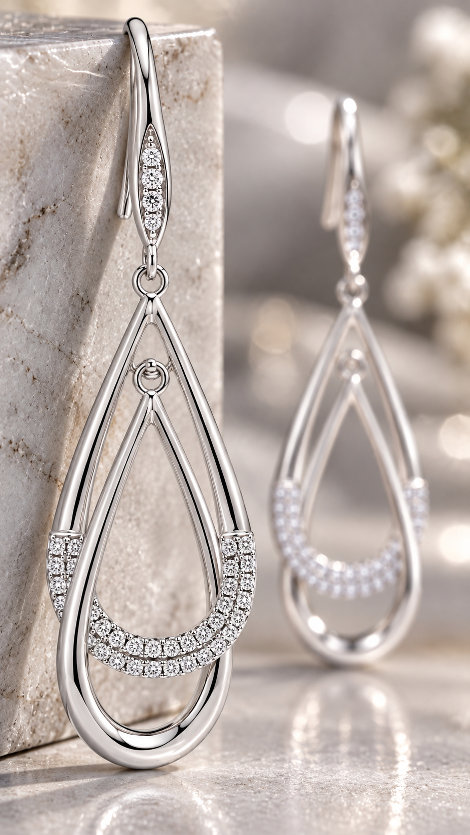 Silver Teardrop Dangle Earrings