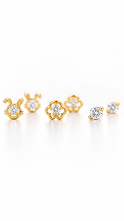 Bunny, Clover & Solitaire Stud Earrings Set - Aaryahi Silver jewellery product photo