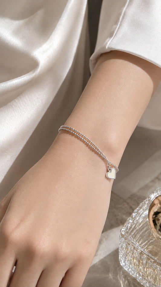 Double-Layer Chain Heart Charm Bracelet