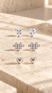 Silver Triple Heart Stud Earrings Set - Aaryahi Silver jewellery product photo