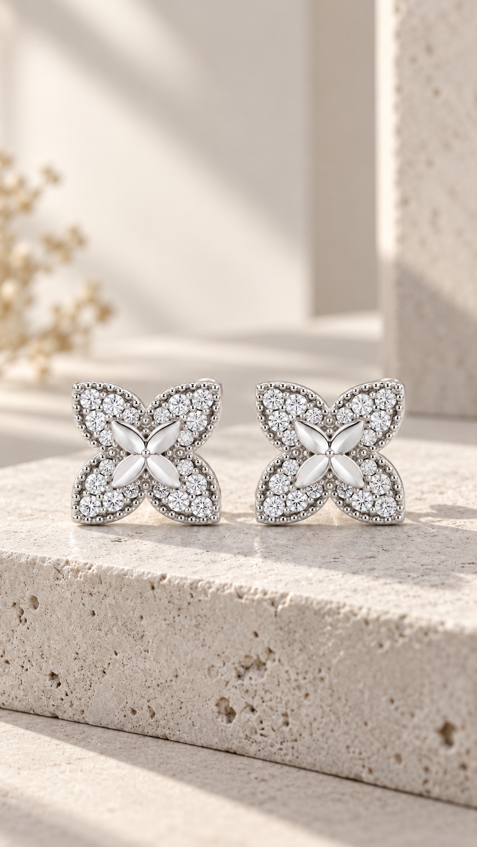 Silver Four-Petal Earrings