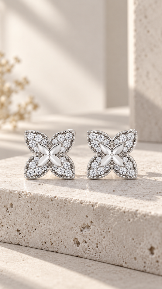 Silver Four-Petal Earrings