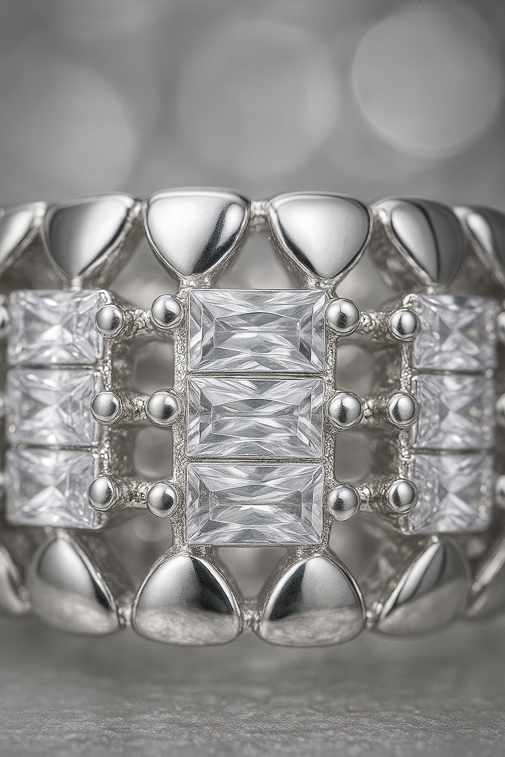 Luxury Silver Plated Statement Ring for Women – Elegant Baguette Zircon Wide Band Finger Ring