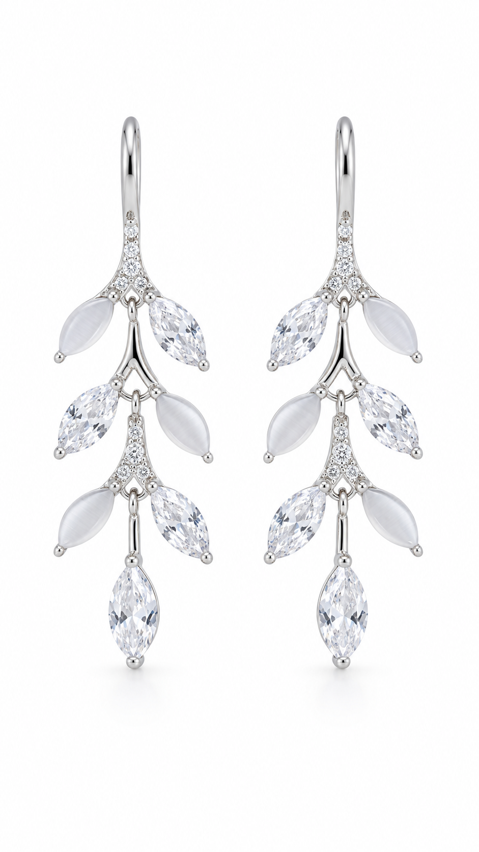 Marquise White Leaf  Drop Earrings