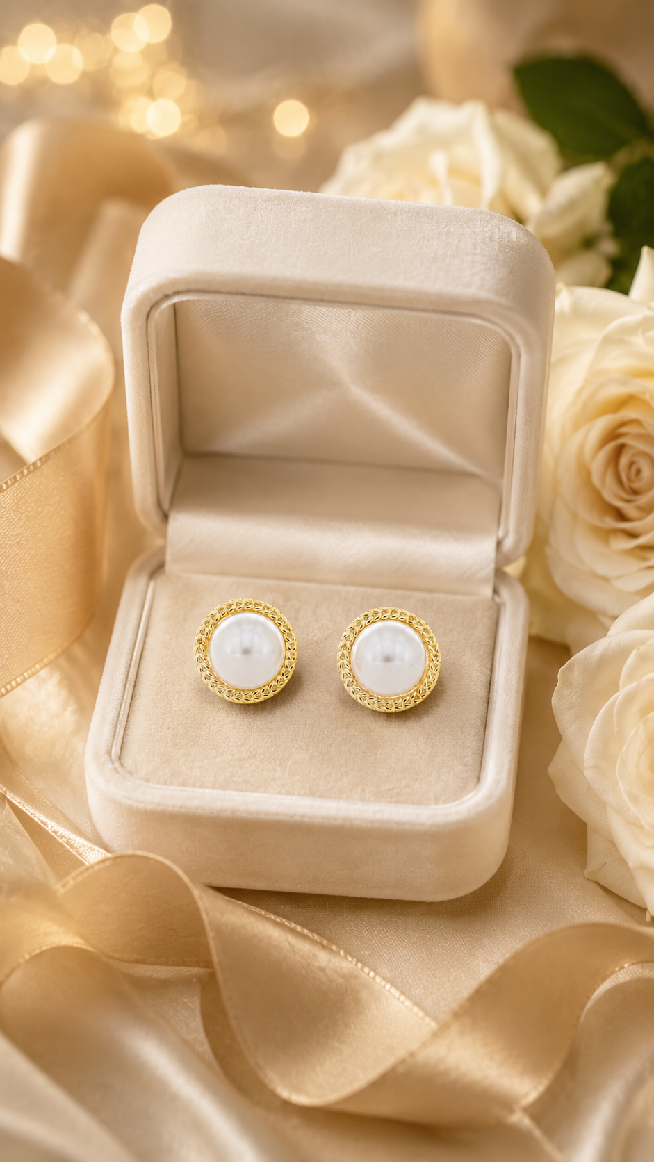 Elegant Gold Mother of Pearl Round Stud Earrings