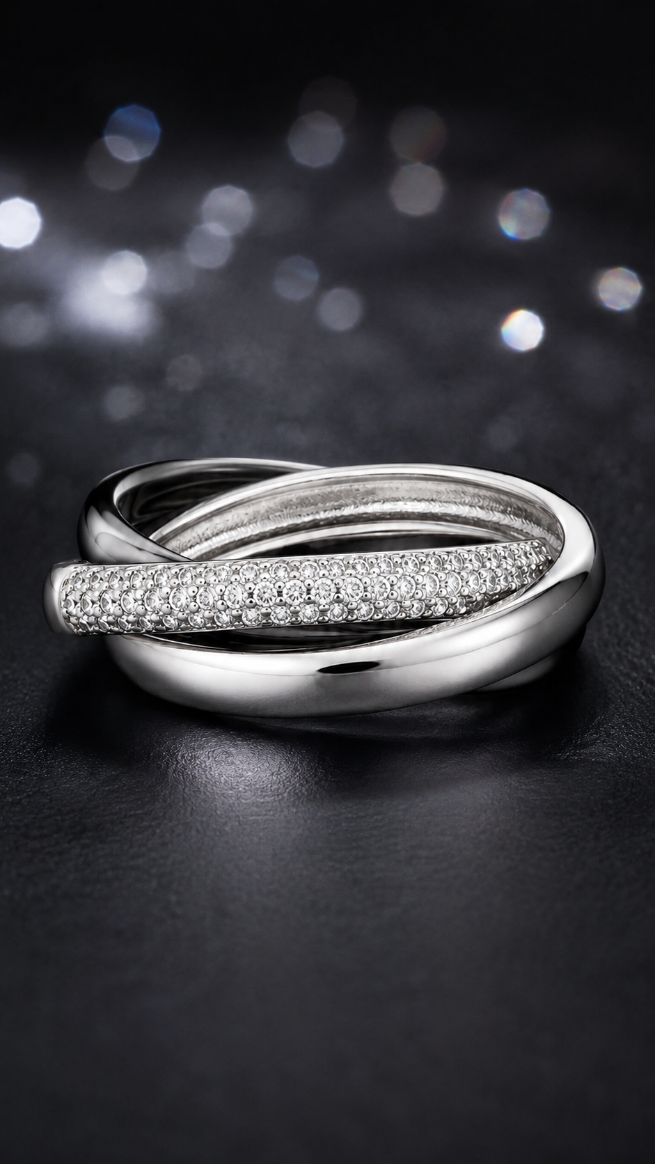 Triple Band White Ceramic Interlocking Ring