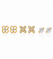 CZ Floral & Solitaire Stud Earrings Set of 3 Pairs - Aaryahi Silver jewellery product photo
