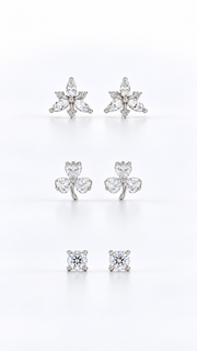 Marquise Floral Cluster, Three Leaf Clover Solitaire Stud Earrings Set – 3 Pairs - Aaryahi Silver jewellery product photo