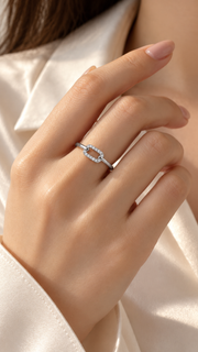 Silver CZ Oval Link Adjustable Ring
