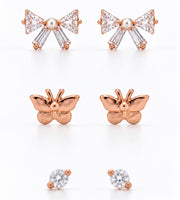 Bow, Butterfly & Solitaire Stud Earrings Set - Aaryahi Silver jewellery product photo