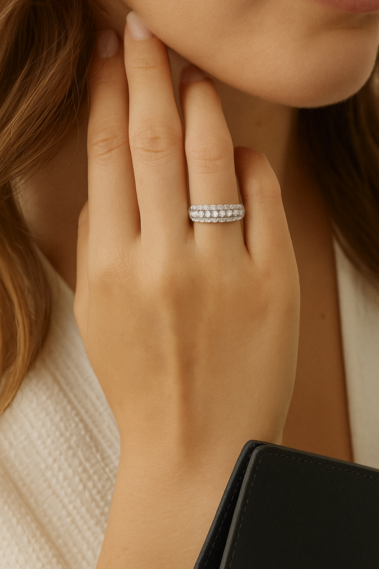 Classic 925 Silver Triple Row Zircon Band Ring for Women – Elegant Party & Daily Wear Finger Ring