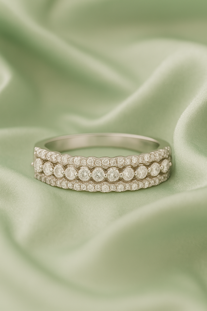 Classic 925 Silver Triple Row Zircon Band Ring for Women – Elegant Party & Daily Wear Finger Ring