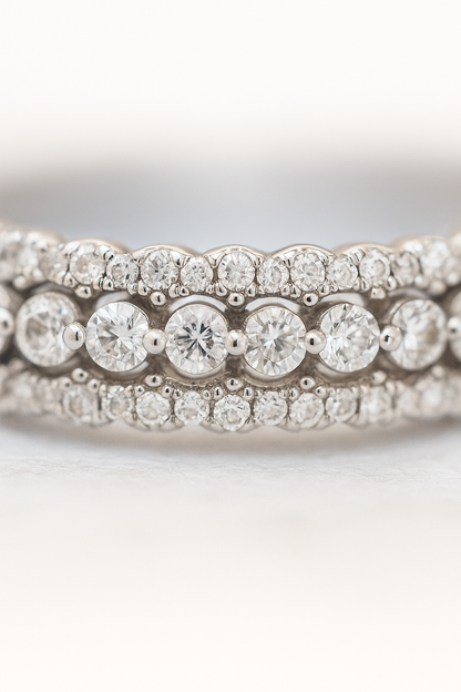 Classic 925 Silver Triple Row Zircon Band Ring for Women – Elegant Party & Daily Wear Finger Ring