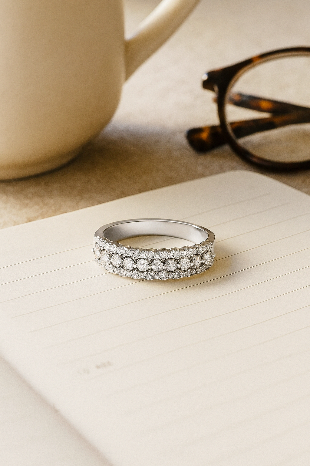 Classic 925 Silver Triple Row Zircon Band Ring for Women – Elegant Party & Daily Wear Finger Ring