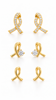 Ribbon, Solitaire Ribbon Plain Ribbon Earrings Set – 3 Pairs - Aaryahi Silver jewellery product photo