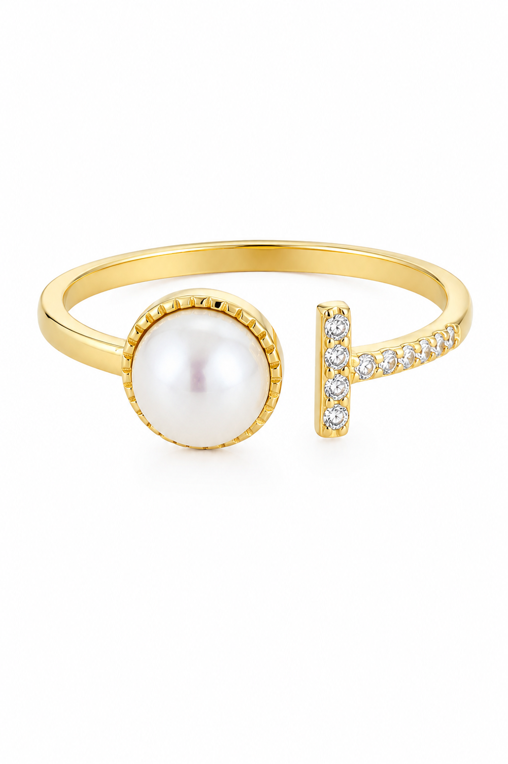 Pearl & Bar Open Adjustable Ring