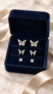 Butterfly, Plain Butterfly Solitaire Earrings Set - Aaryahi Silver jewellery product photo