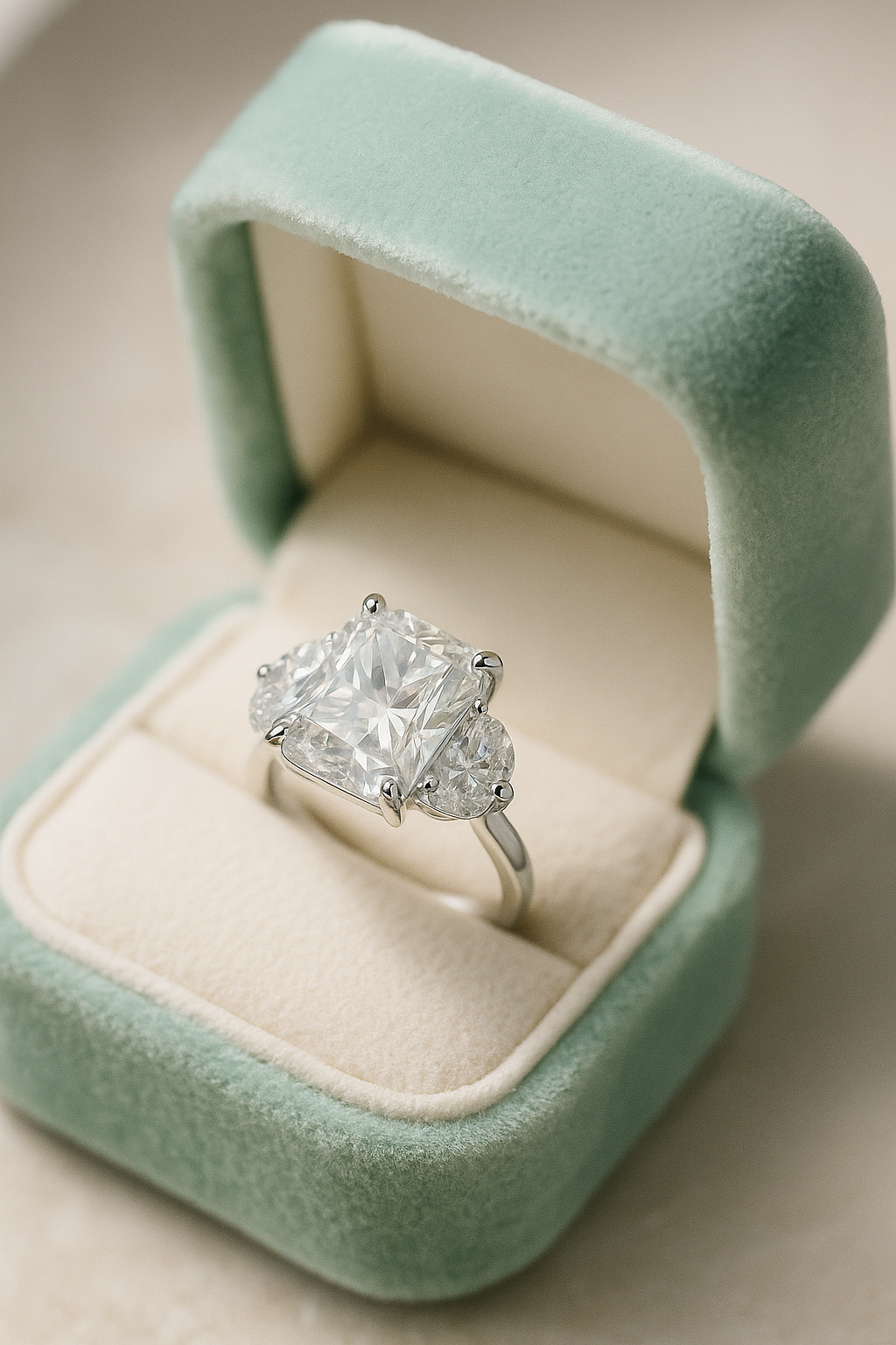 Radiant 925 Silver Cushion-Cut Solitaire Ring for Women – Three Stone CZ Engagement & Party Wear Ring