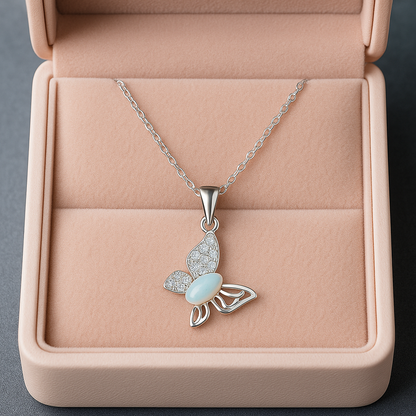 925 Silver Butterfly Pendant Necklace for Women – CZ Stone & Pearl Accent Design
