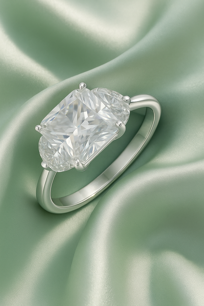 Radiant 925 Silver Cushion-Cut Solitaire Ring for Women – Three Stone CZ Engagement & Party Wear Ring