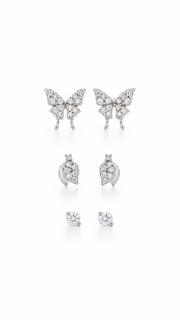 Butterfly, Leaf & Solitaire Stud Earrings Set - Aaryahi Silver jewellery product photo