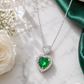 Elegant Silver Green Heart Halo Pendant Necklace