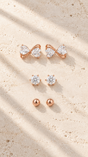 Bow, Solitaire & Ball Stud Earrings Set - Aaryahi Silver jewellery product photo