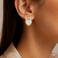 Elegant Gold Mother of Pearl Heart Bow Stud Earrings